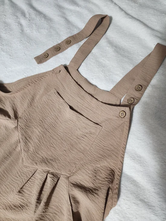 Wide-Leg Khaki Overalls Jumpsuit - Casual Women's - Picture 8 of 9